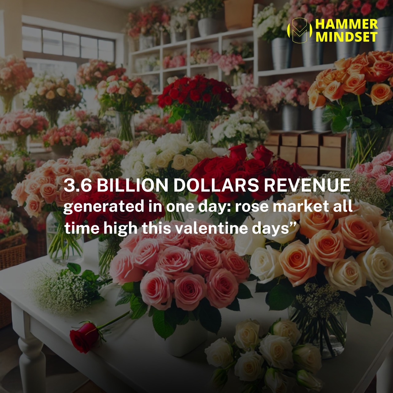 “3.6 billion dollars revenue generated in one day: rose market all time high this valentine days”