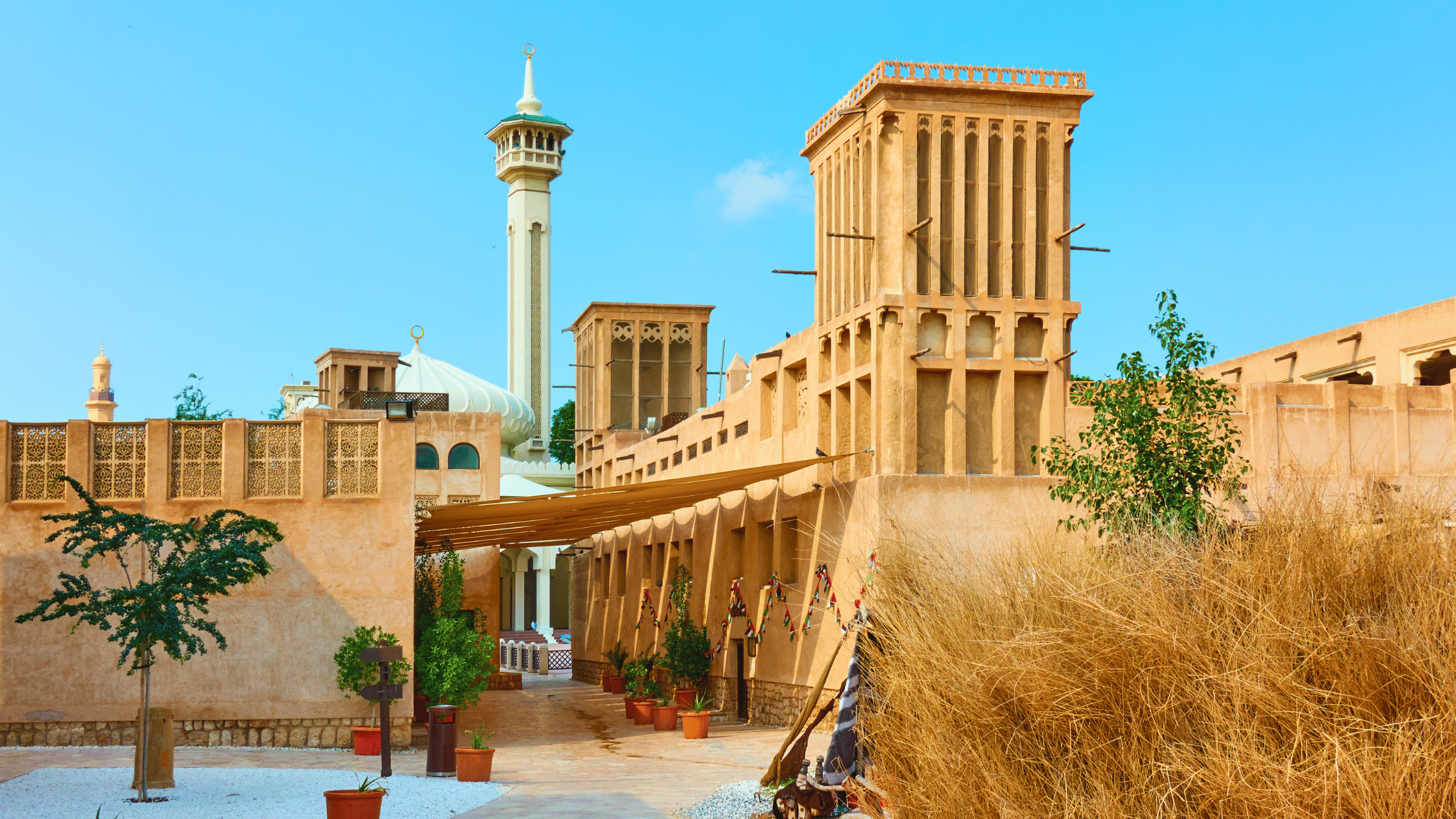 Traditional wind-tower houses lining the streets of Al Fahidi Historical District
