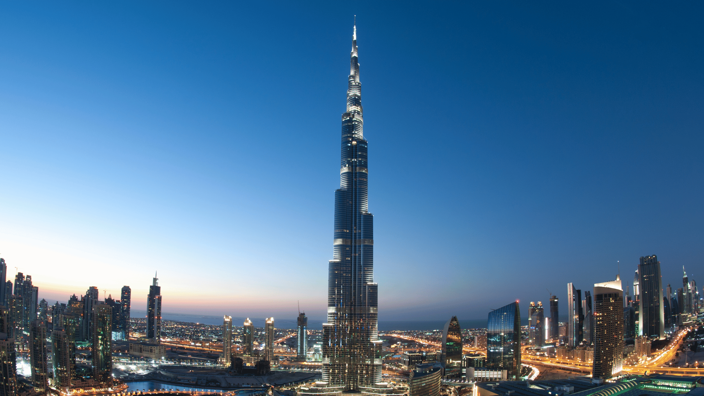 Burj Khalifa towering over Downtown Dubai with stunning cityscape views.