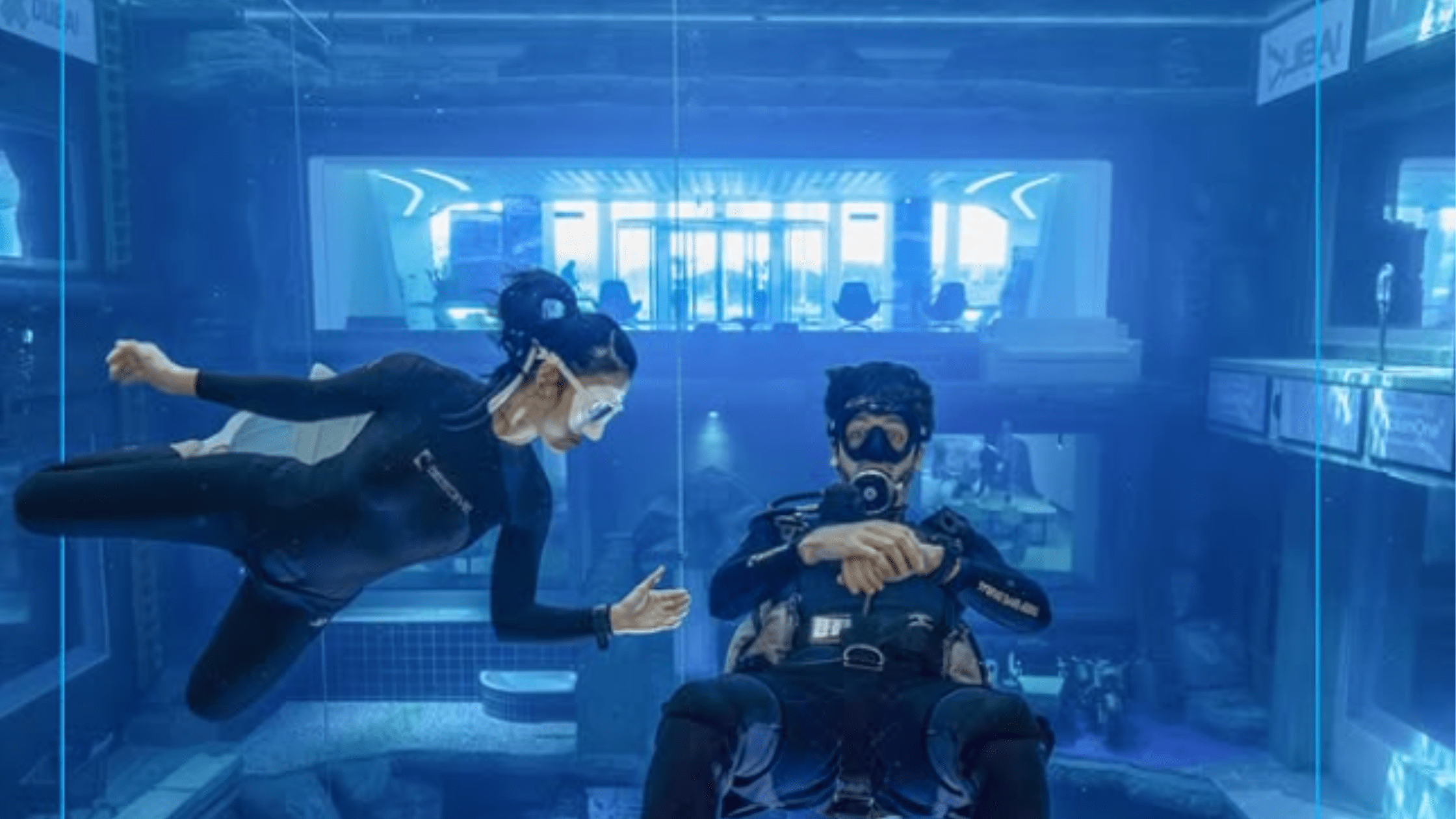 Diver inside the world’s deepest pool at Deep Dive Dubai