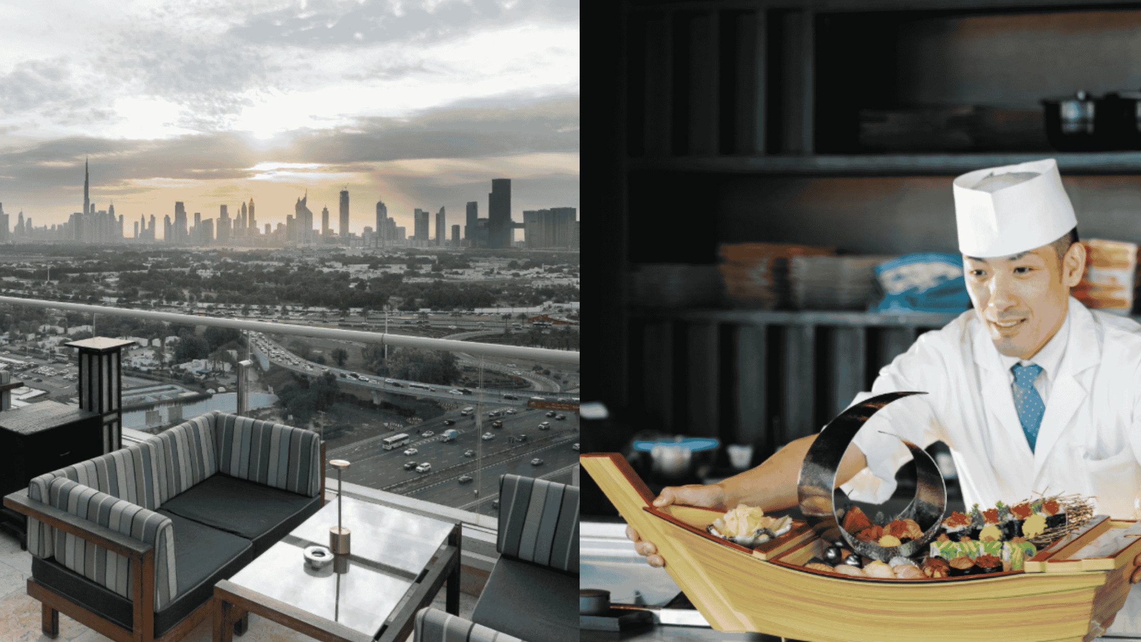 Traditional Japanese dining with skyline views from the 17th floor of Raffles.