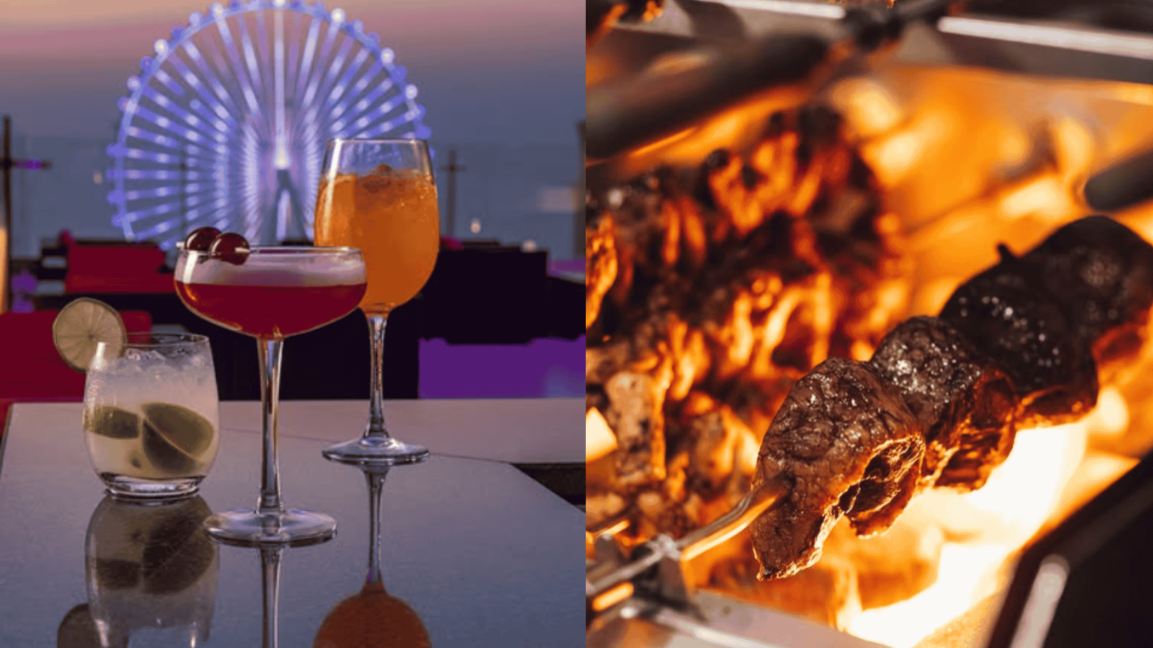 Cocktails with a view of Ain Dubai and sizzling Brazilian BBQ on a skewer